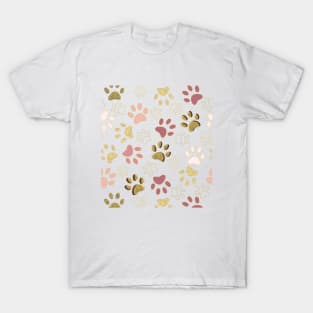 Rose Gold Colored Shining Paw Prints T-Shirt